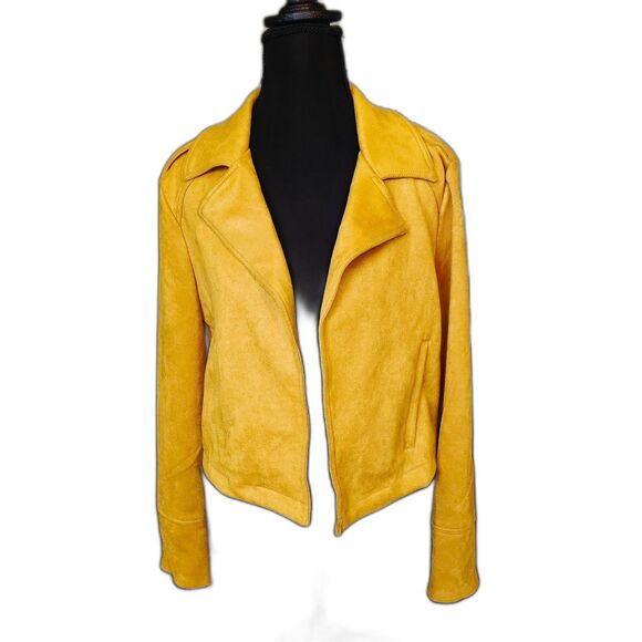 Trendy Chic Mustard Cropped Suede Moto Jacket By Philosophy Republic Size Small - Picture 1 of 9